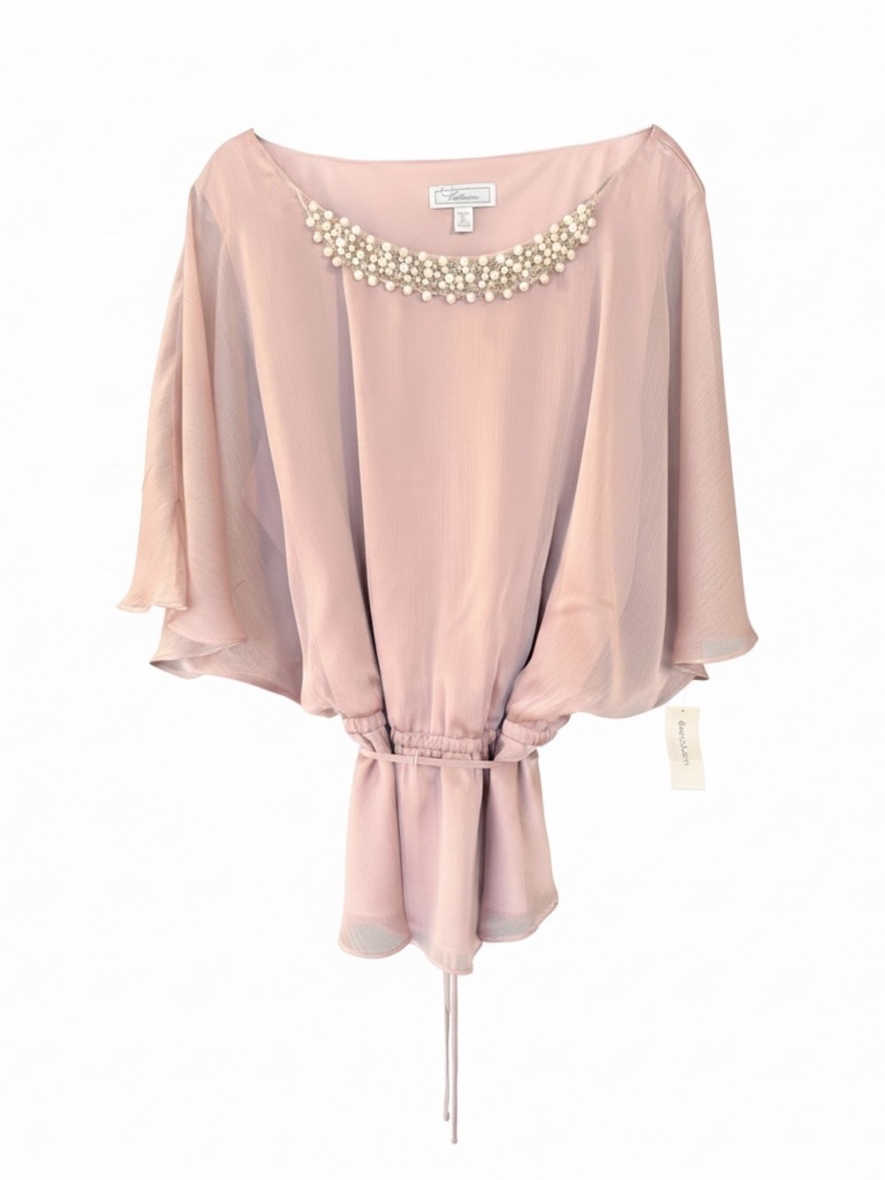 Collection B Pearl-Embellished Blush Blouson Top